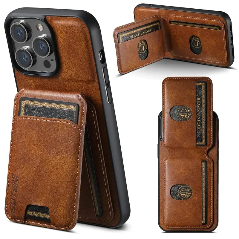 Luxury Leather Wallet Case for iPhone – Card Holder & Magnetic Cover