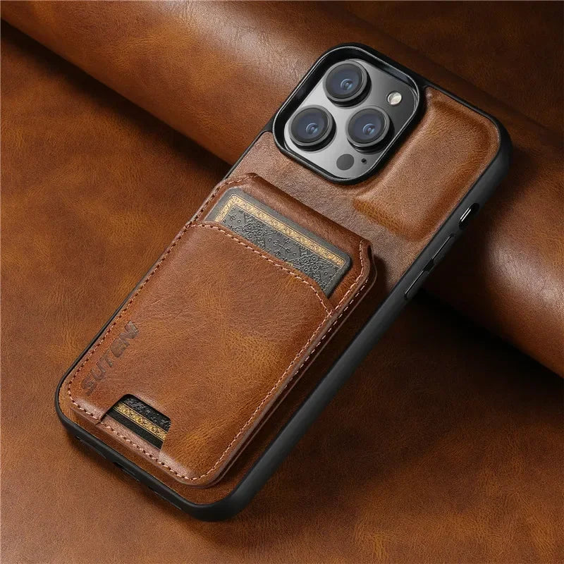 Luxury Leather Wallet Case for iPhone – Card Holder & Magnetic Cover