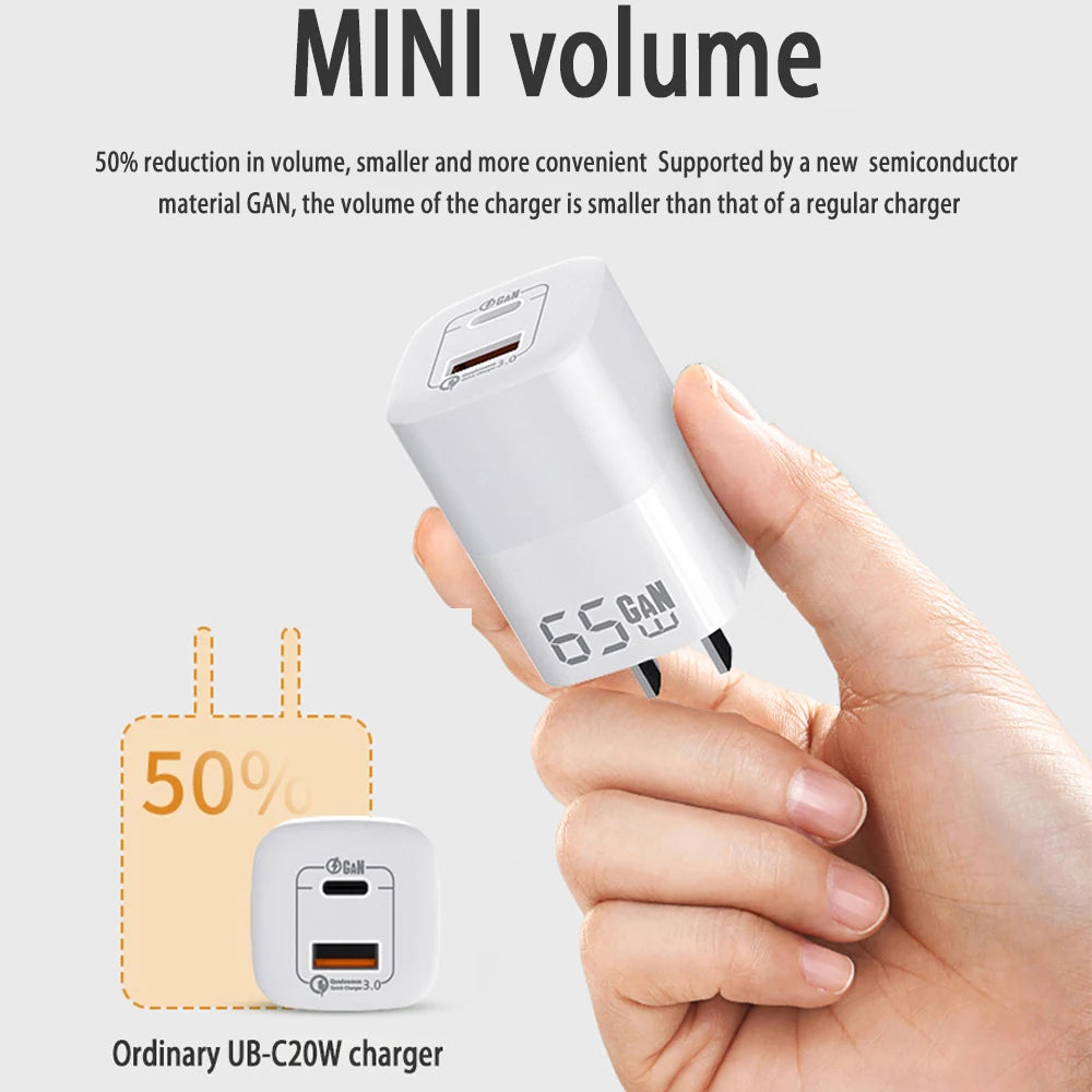 UGOURD 65W Fast Charger Power Adapter With USB A and Type C Quick Charge For iPad MacBook Air Laptop iPhone