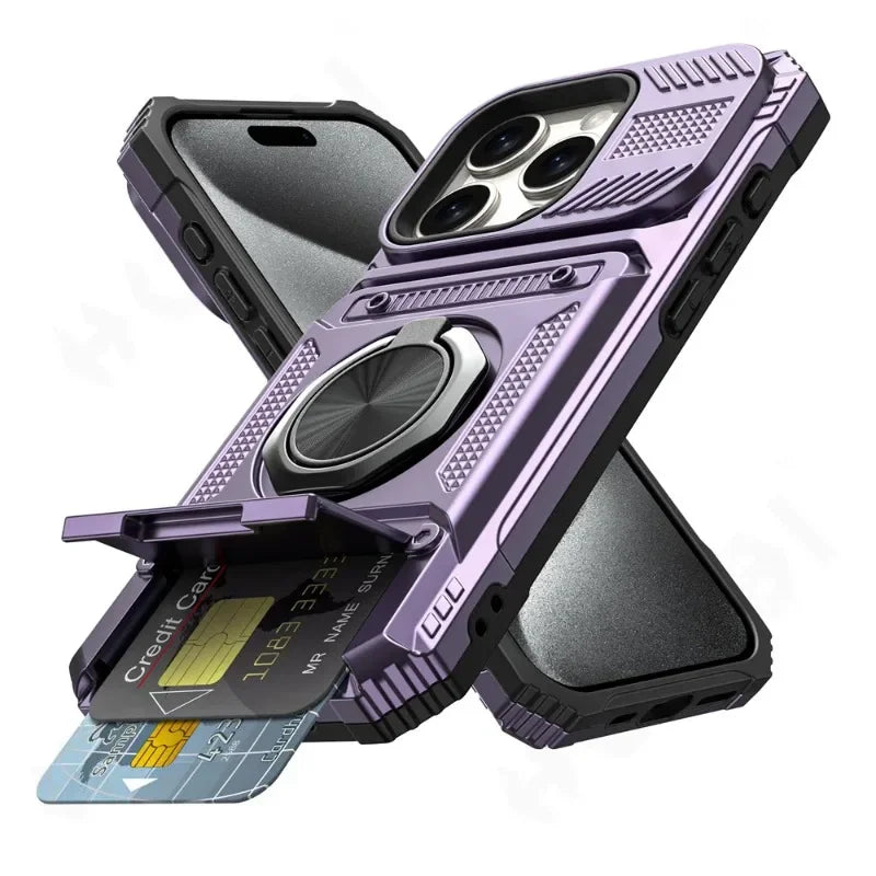 Military Armor iPhone Case – Magnetic Ring Kickstand & Wallet