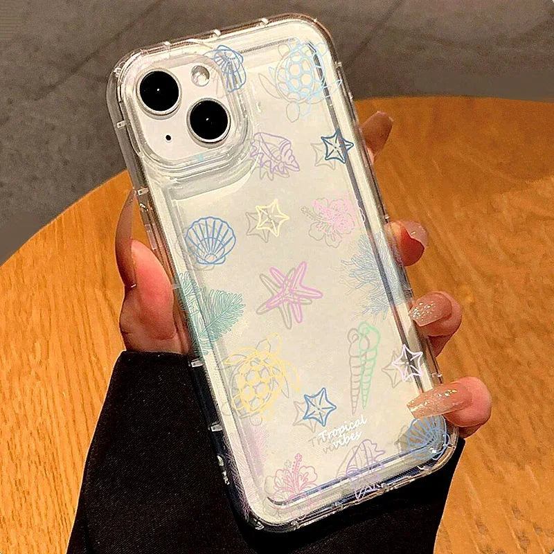 Soft clear iPhone case with ocean life theme. Transparent, flexible, and shockproof, providing reliable protection while showing off your phone’s design.