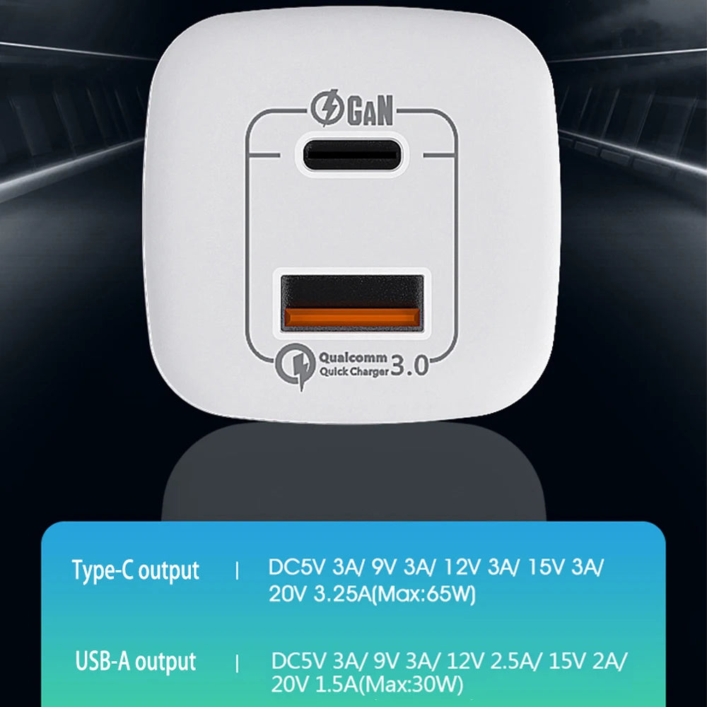 UGOURD 65W Fast Charger Power Adapter With USB A and Type C Quick Charge For iPad MacBook Air Laptop iPhone