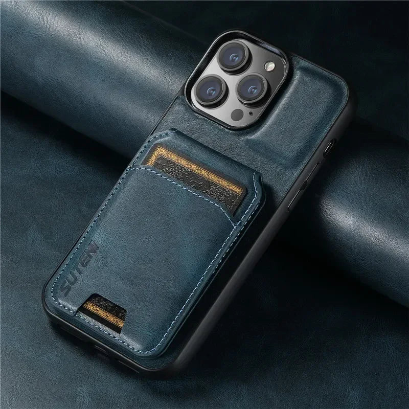 Luxury Leather Wallet Case for iPhone – Card Holder & Magnetic Cover
