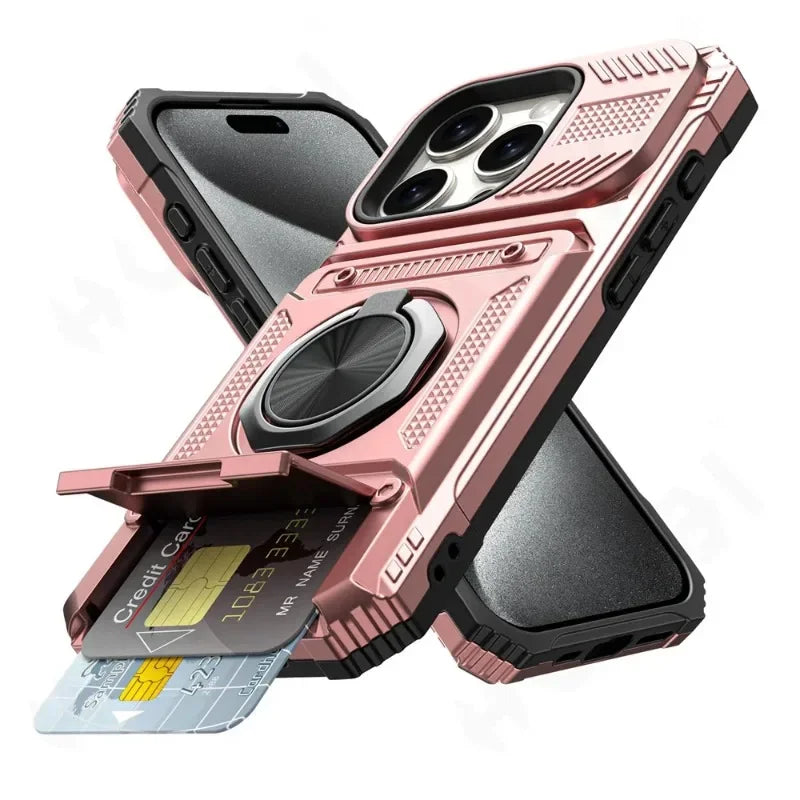 Military Armor iPhone Case – Magnetic Ring Kickstand & Wallet