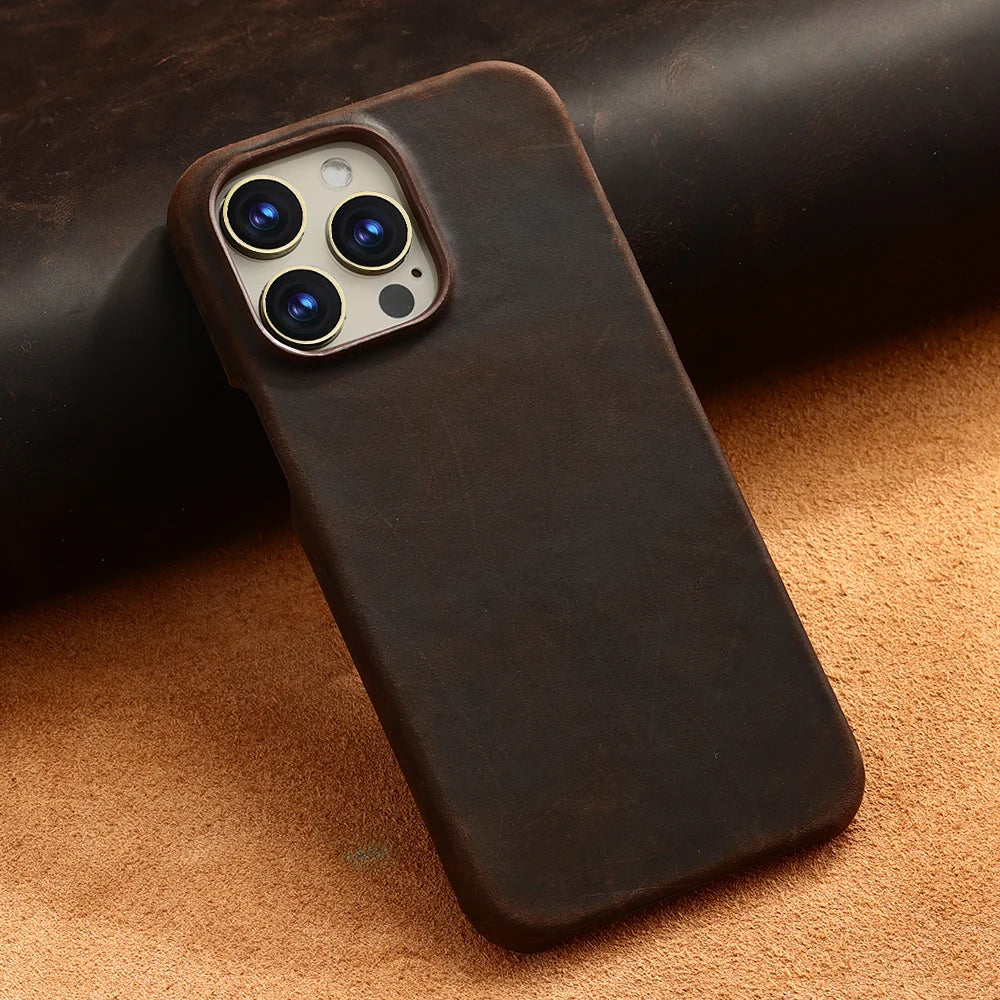 Luxury Genuine Cowhide Leather iPhone Case – MagSafe Compatible