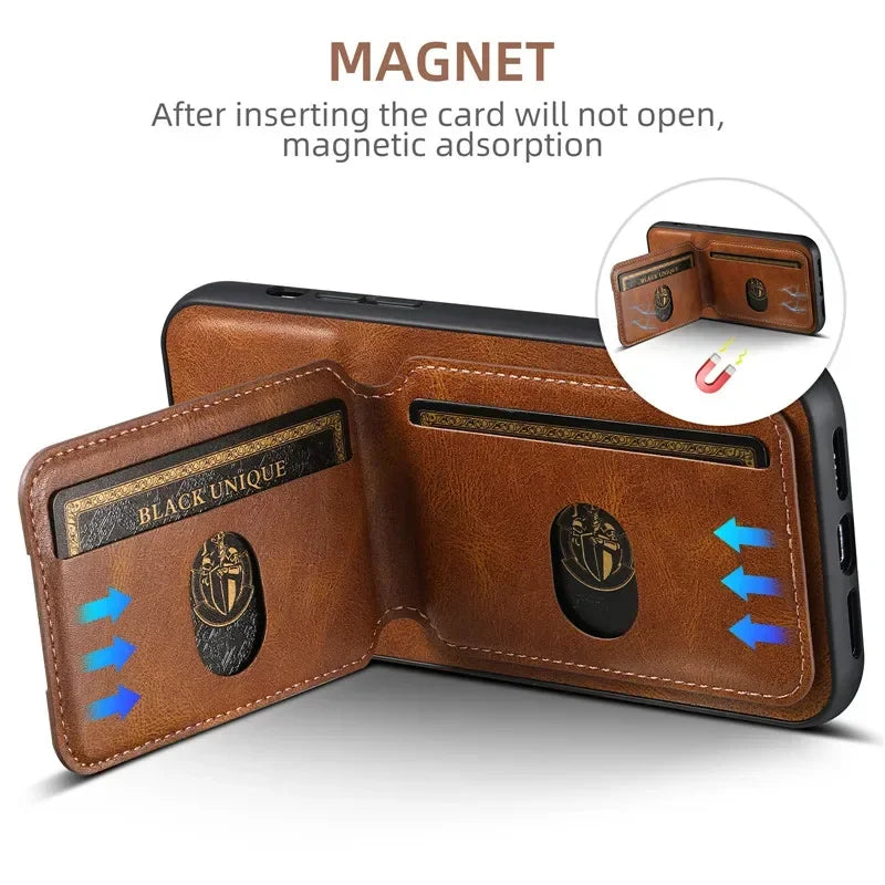 Luxury Leather Wallet Case for iPhone – Card Holder & Magnetic Cover