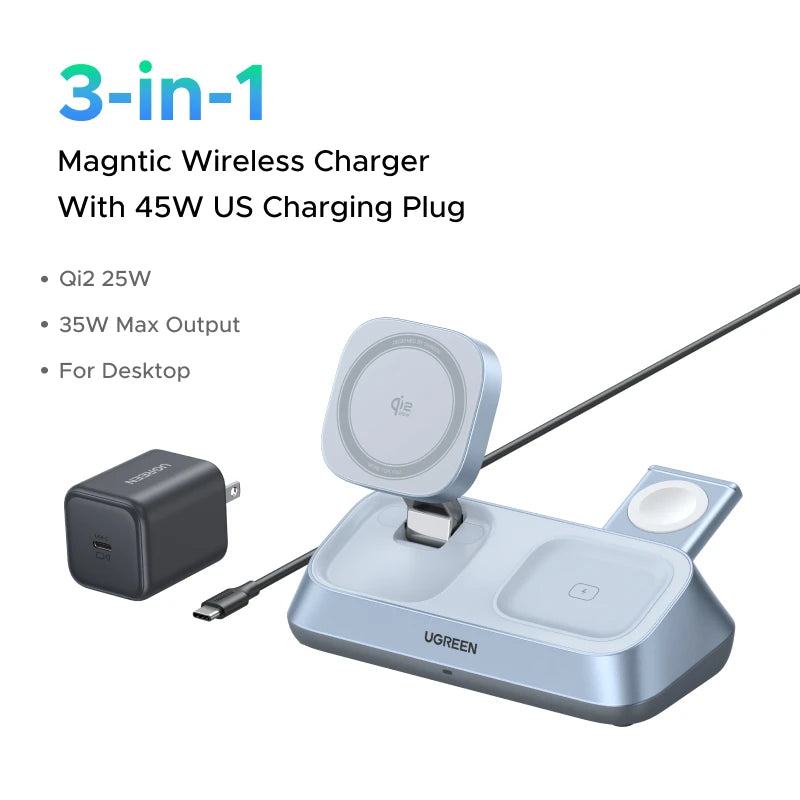 UGREEN 3-in-1 MagSafe Wireless Charger Stand 25W for iPhone 17 Pro Max & AirPods 4
