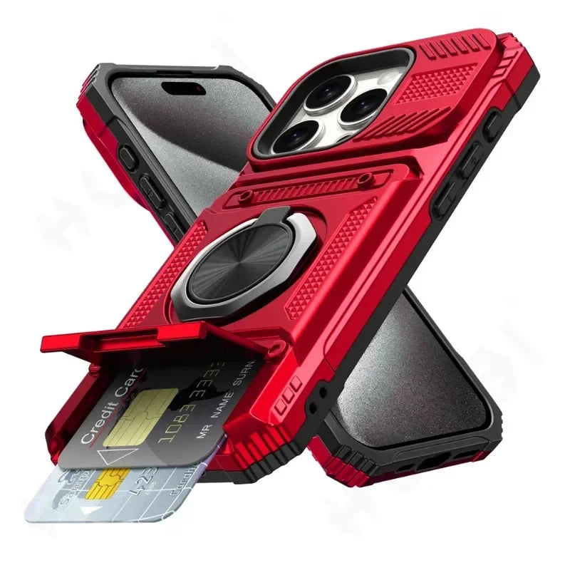 Military Armor iPhone Case – Magnetic Ring Kickstand & Wallet