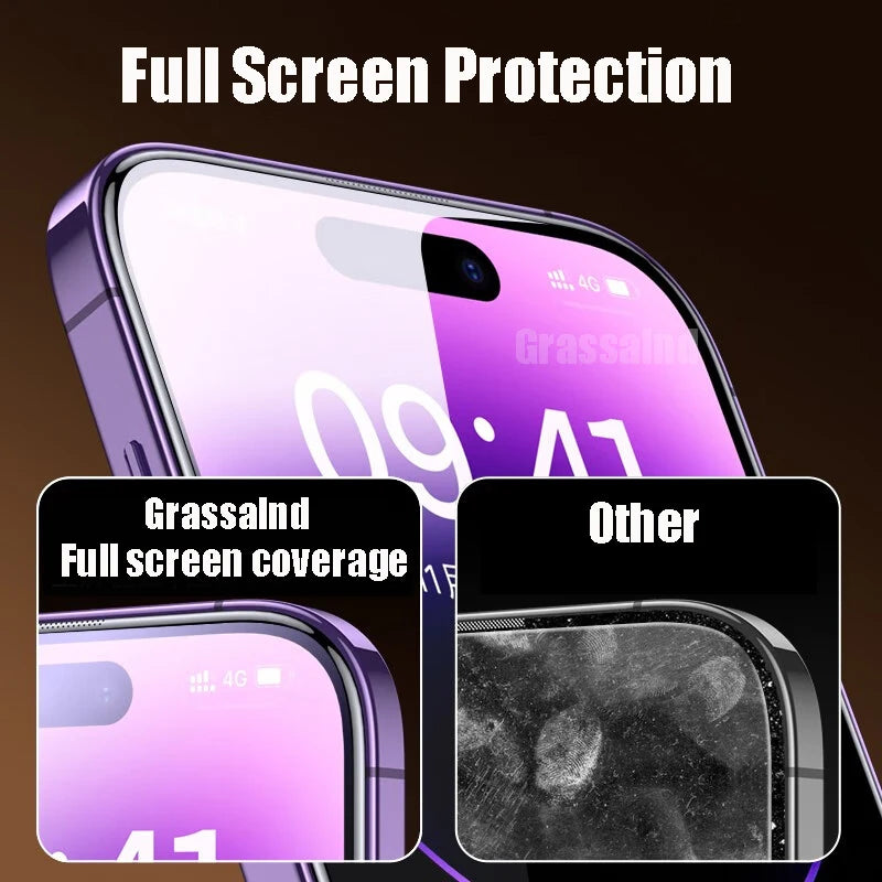 2-pack of premium tempered glass screen protectors for iPhone. Provides full coverage, anti-scratch, anti-fingerprint protection, and easy dust-free installation.