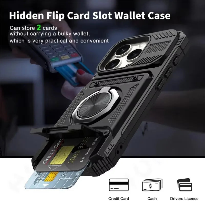 Military Armor iPhone Case – Magnetic Ring Kickstand & Wallet