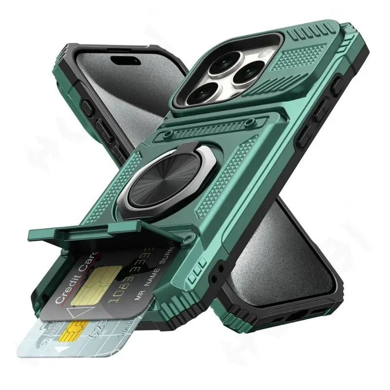 Military Armor iPhone Case – Magnetic Ring Kickstand & Wallet
