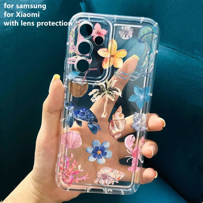 Soft clear iPhone case with ocean life theme. Transparent, flexible, and shockproof, providing reliable protection while showing off your phone’s design.