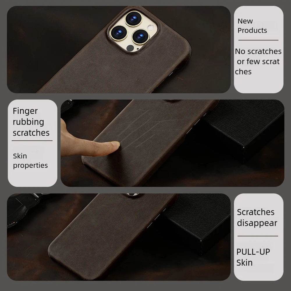 Luxury Genuine Cowhide Leather iPhone Case – MagSafe Compatible