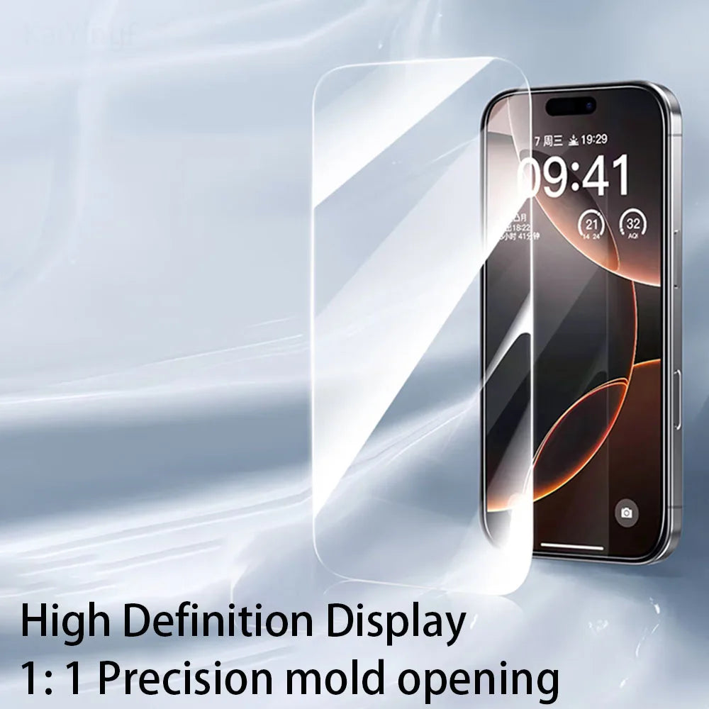 Set of 4 full-cover tempered glass screen protectors for iPhone. Durable and crystal-clear, offering anti-scratch, anti-fingerprint, and shatter-resistant protection for multiple iPhone models.