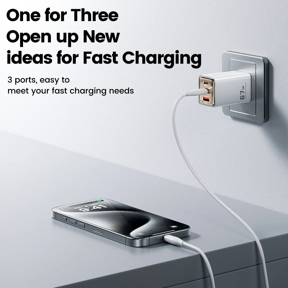Toocki 67W GaN USB Type C Charger QC 4.0 PD 3.0 Quick Charge For iPhone 16 ProMax Samsung S24 Foldable Pin US Plug Phone Charger