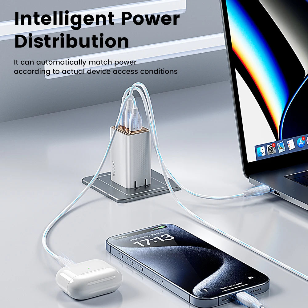 Toocki 67W GaN USB Type C Charger QC 4.0 PD 3.0 Quick Charge For iPhone 16 ProMax Samsung S24 Foldable Pin US Plug Phone Charger