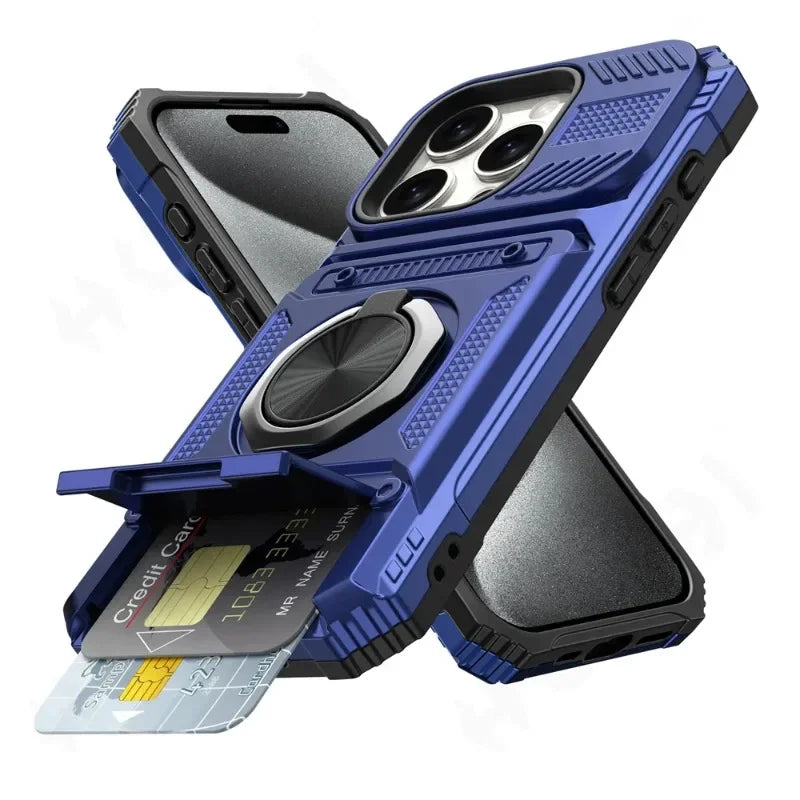 Military Armor iPhone Case – Magnetic Ring Kickstand & Wallet