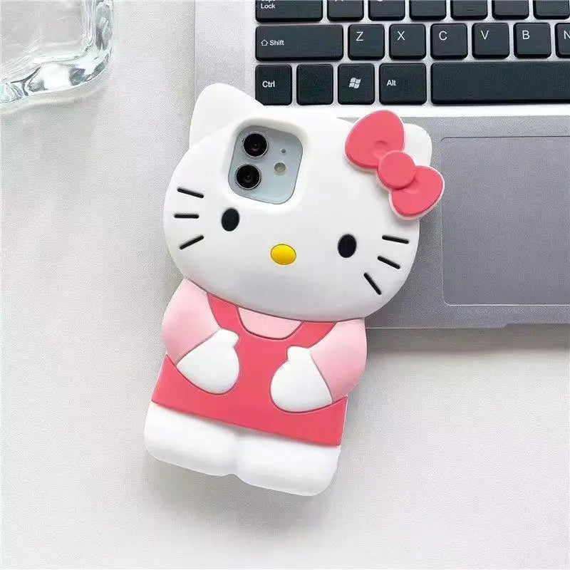 Cute 3D bowknot kitty cat silicone phone case for iPhone. Soft, flexible, and protective, adding fun and charm while safeguarding your device from scratches and drops.
