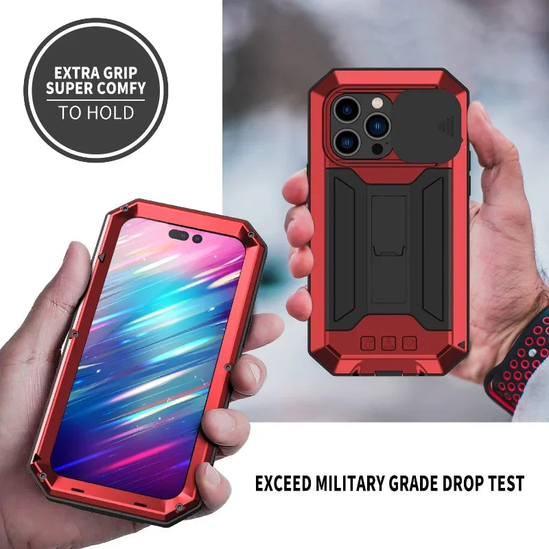 Rugged Metal iPhone Case – Heavy Duty with Lens & Screen Cover