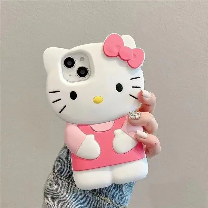 Cute 3D bowknot kitty cat silicone phone case for iPhone. Soft, flexible, and protective, adding fun and charm while safeguarding your device from scratches and drops.