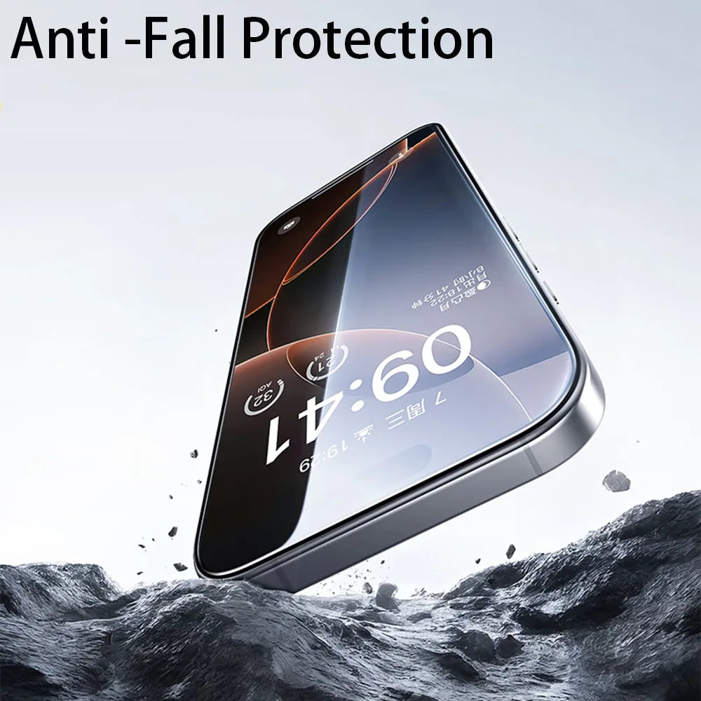 Set of 4 full-cover tempered glass screen protectors for iPhone. Durable and crystal-clear, offering anti-scratch, anti-fingerprint, and shatter-resistant protection for multiple iPhone models.