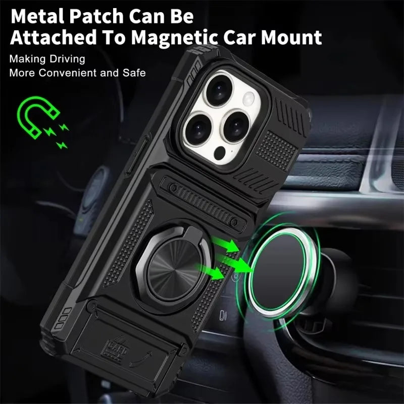 Military Armor iPhone Case – Magnetic Ring Kickstand & Wallet