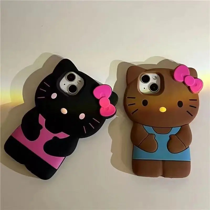 Cute 3D bowknot kitty cat silicone phone case for iPhone. Soft, flexible, and protective, adding fun and charm while safeguarding your device from scratches and drops.