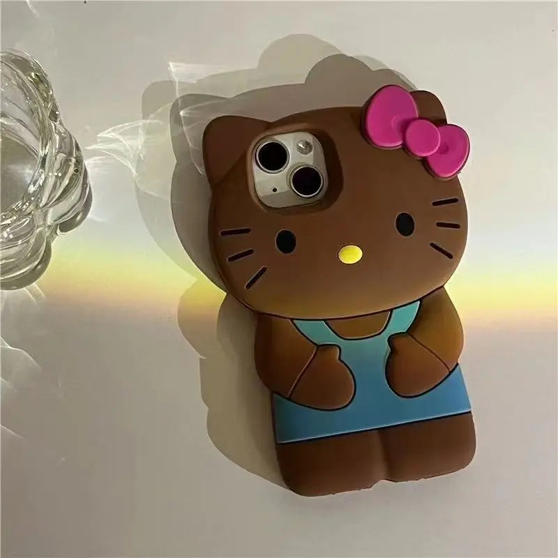 Cute 3D bowknot kitty cat silicone phone case for iPhone. Soft, flexible, and protective, adding fun and charm while safeguarding your device from scratches and drops.