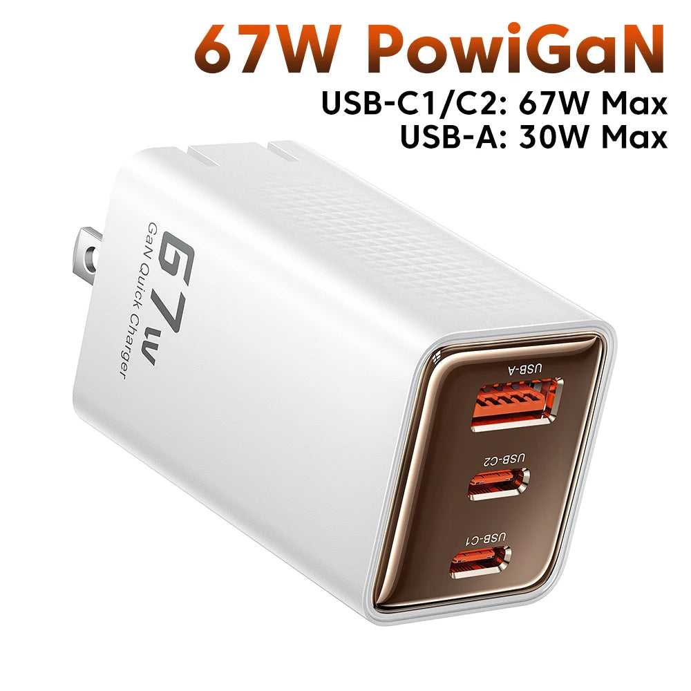 Toocki 67W GaN USB Type C Charger QC 4.0 PD 3.0 Quick Charge For iPhone 16 ProMax Samsung S24 Foldable Pin US Plug Phone Charger