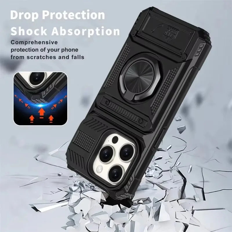 Military Armor iPhone Case – Magnetic Ring Kickstand & Wallet