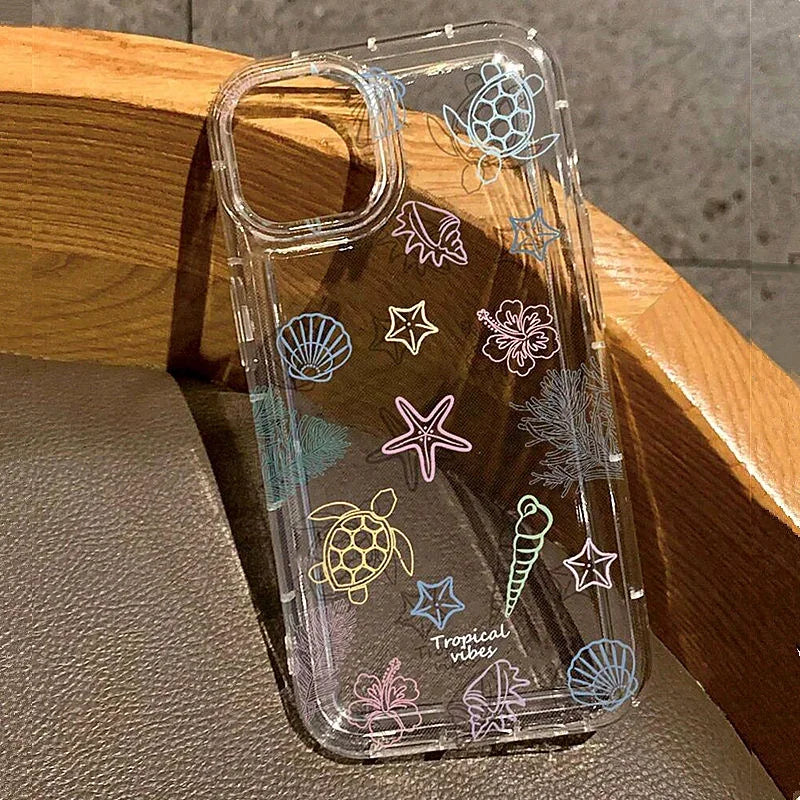 Soft clear iPhone case with ocean life theme. Transparent, flexible, and shockproof, providing reliable protection while showing off your phone’s design.