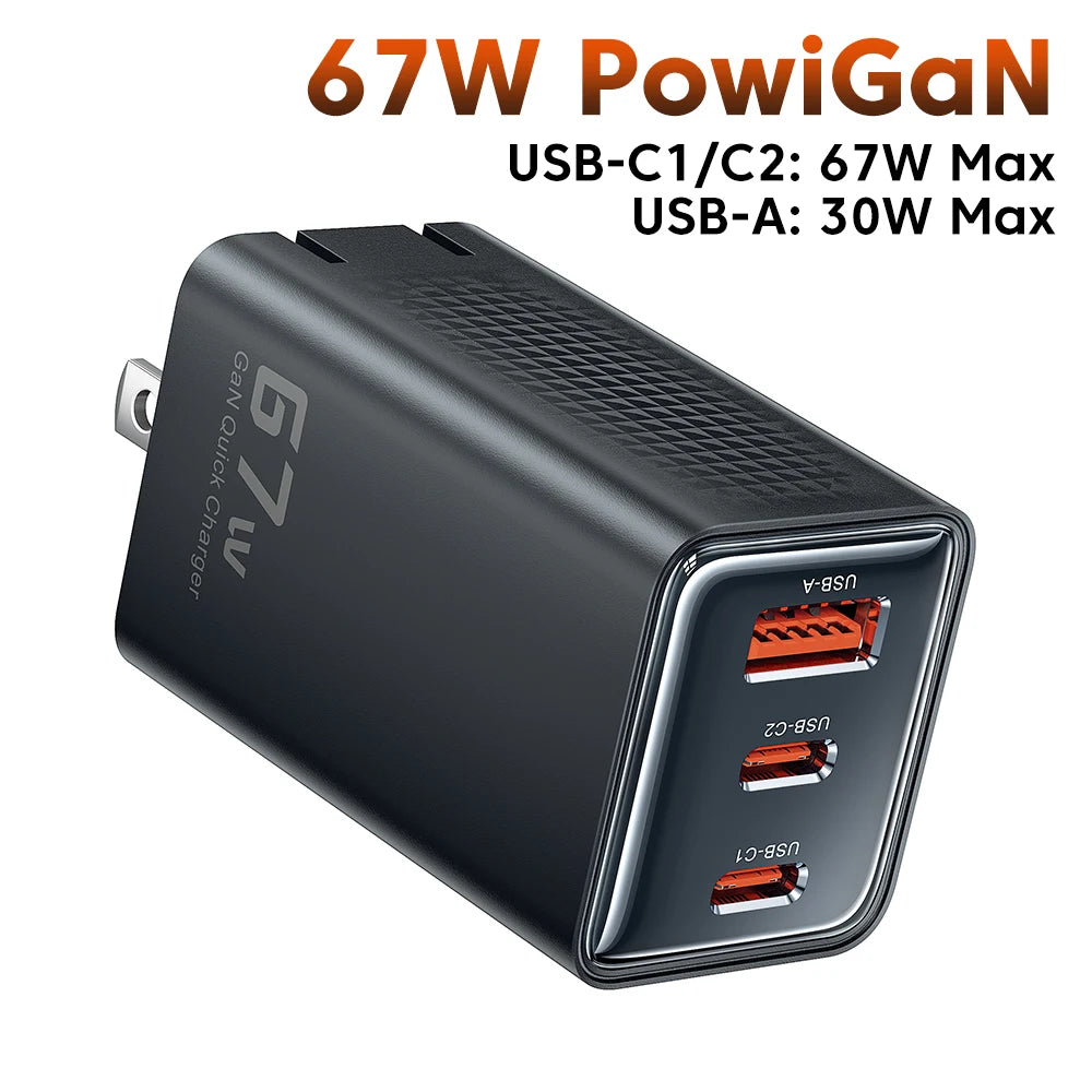 Toocki 67W GaN USB Type C Charger QC 4.0 PD 3.0 Quick Charge For iPhone 16 ProMax Samsung S24 Foldable Pin US Plug Phone Charger