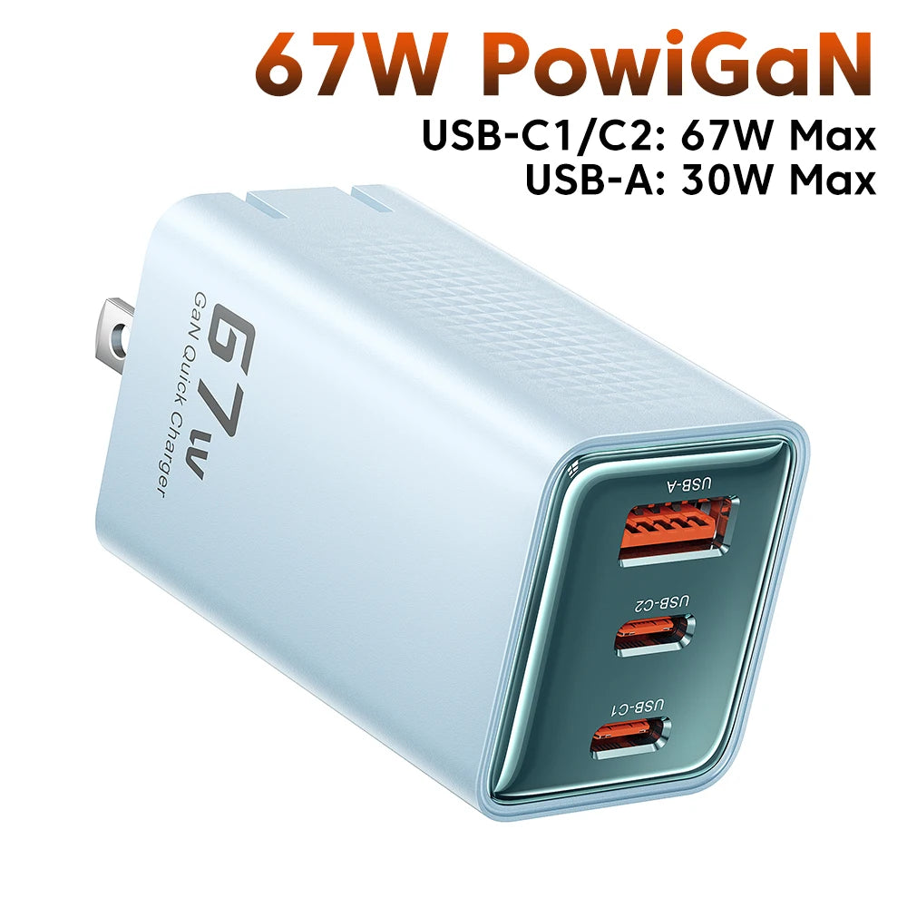 Toocki 67W GaN USB Type C Charger QC 4.0 PD 3.0 Quick Charge For iPhone 16 ProMax Samsung S24 Foldable Pin US Plug Phone Charger