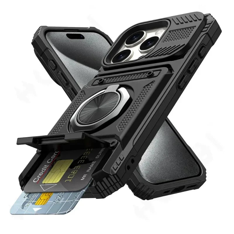 Military Armor iPhone Case – Magnetic Ring Kickstand & Wallet