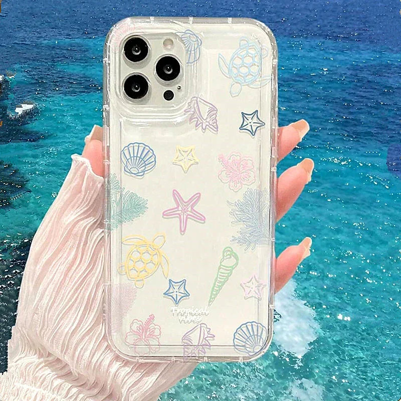 Soft clear iPhone case with ocean life theme. Transparent, flexible, and shockproof, providing reliable protection while showing off your phone’s design.