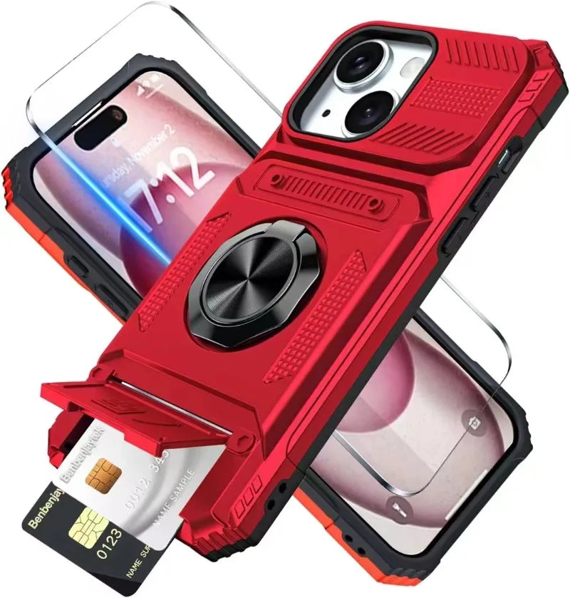 Military Armor iPhone Case – Magnetic Ring Kickstand & Wallet