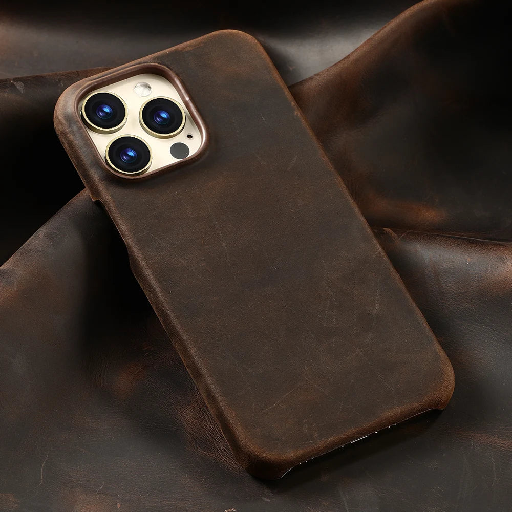 Luxury Genuine Cowhide Leather iPhone Case – MagSafe Compatible