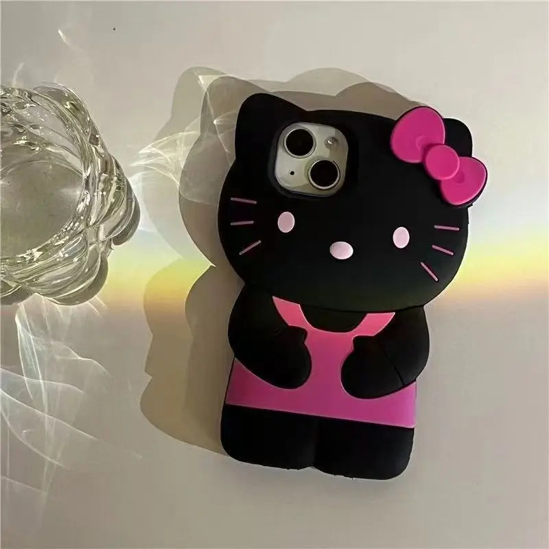 Cute 3D bowknot kitty cat silicone phone case for iPhone. Soft, flexible, and protective, adding fun and charm while safeguarding your device from scratches and drops.