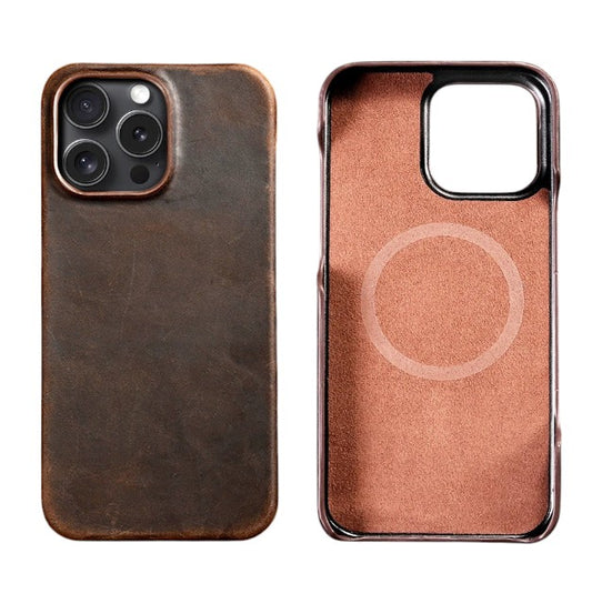 Luxury Genuine Cowhide Leather iPhone Case – MagSafe Compatible