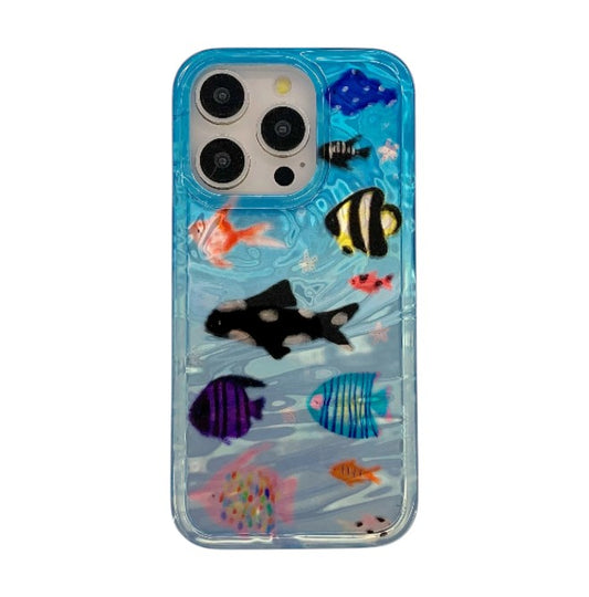 Korean-inspired ripple texture phone case featuring adorable aquatic fish design. Stylish and protective, it safeguards your iPhone from scratches while adding a cute, playful look.