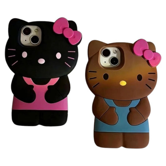 Cute 3D bowknot kitty cat silicone phone case for iPhone. Soft, flexible, and protective, adding fun and charm while safeguarding your device from scratches and drops.