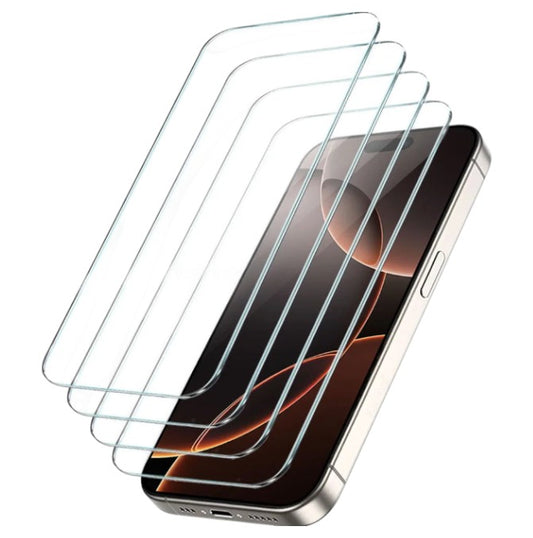 Set of 4 full-cover tempered glass screen protectors for iPhone. Durable and crystal-clear, offering anti-scratch, anti-fingerprint, and shatter-resistant protection for multiple iPhone models.