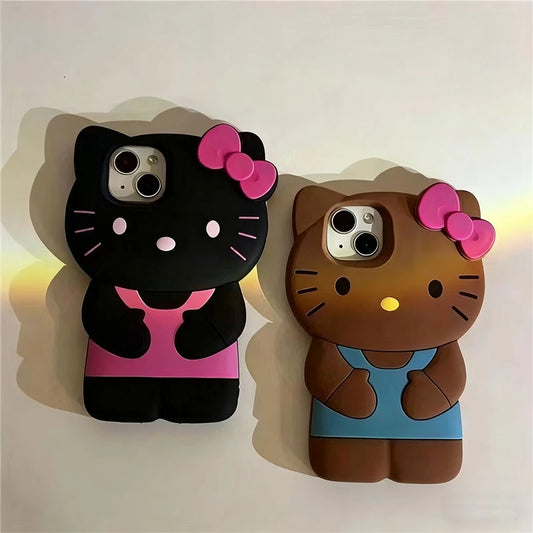 Cute 3D bowknot kitty cat silicone phone case for iPhone. Soft, flexible, and protective, adding fun and charm while safeguarding your device from scratches and drops.