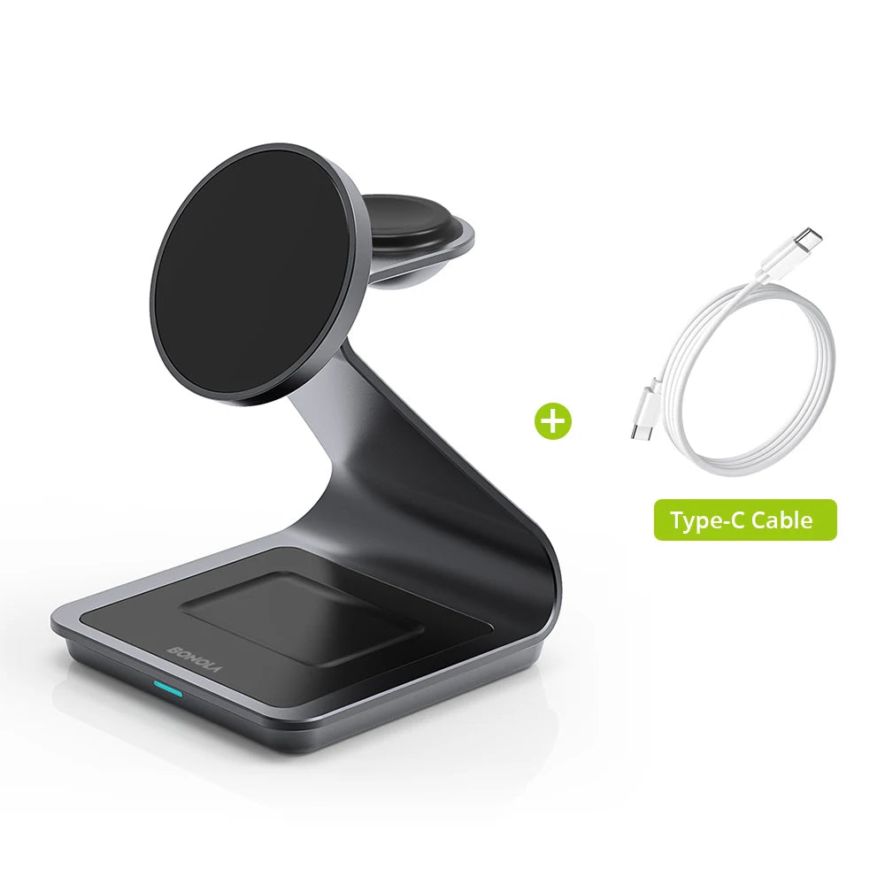 Bonola Magnetic 3 in 1 Wireless Charger for iPhone 16/15/13/14 Pro/12 30W Wireless Charging Station for Apple Watch/AirPods Pro