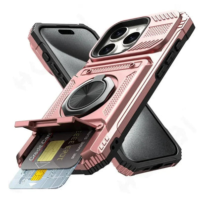 Military Armor iPhone Case – Magnetic Ring Kickstand & Wallet