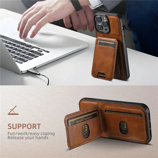 Luxury Leather Wallet Case for iPhone – Card Holder & Magnetic Cover