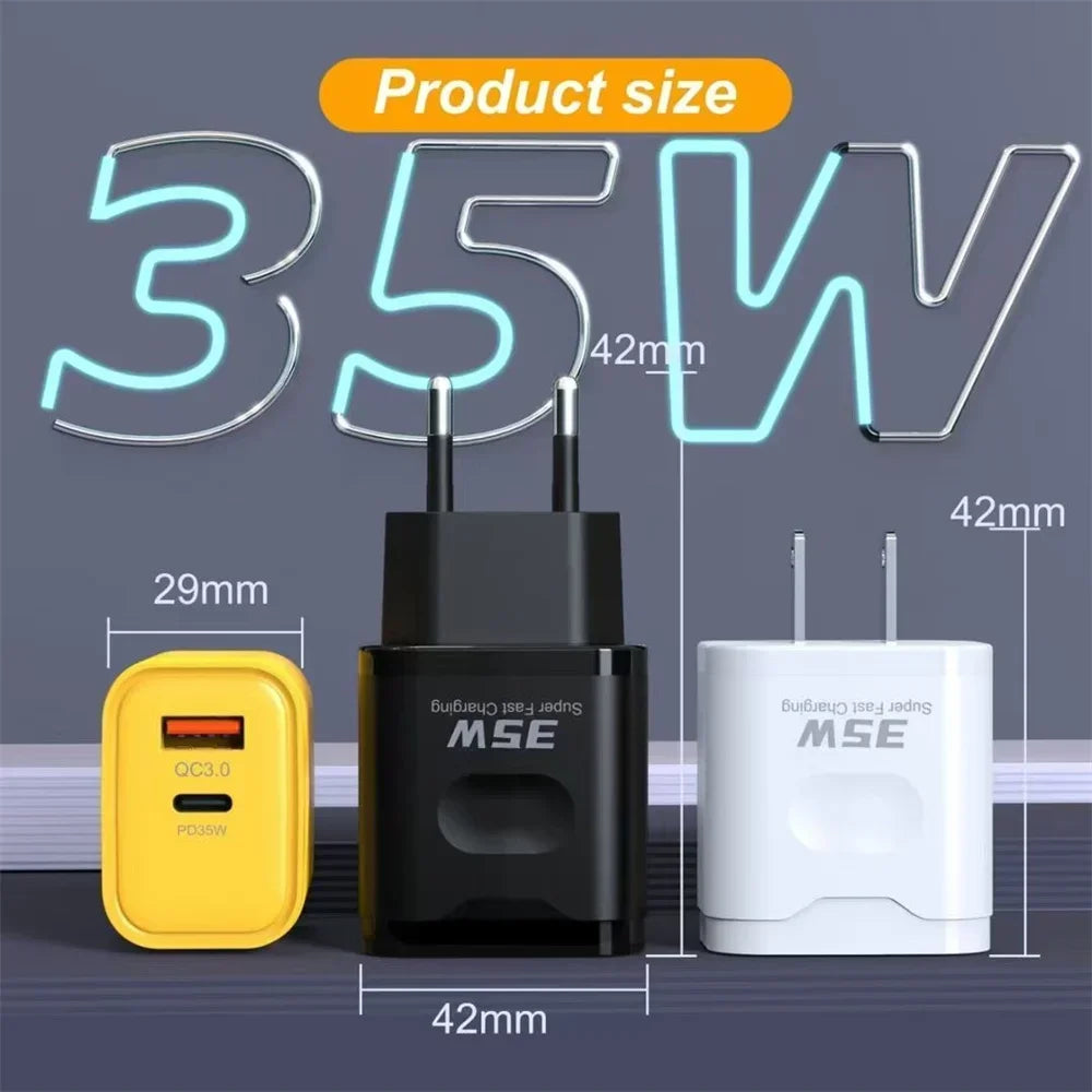 35W USB C Fast Charger EU US Plug QC3.0 PD Wall Adapter For iPhone Xiaomi Samsung Travel Mobile Phone USB Charger