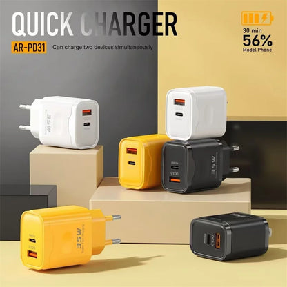 35W USB C Fast Charger EU US Plug QC3.0 PD Wall Adapter For iPhone Xiaomi Samsung Travel Mobile Phone USB Charger
