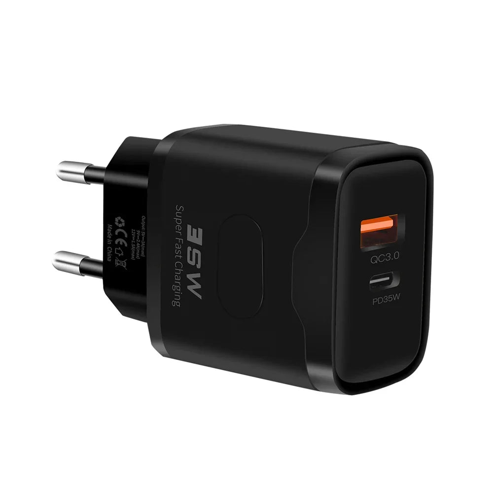 35W USB C Fast Charger EU US Plug QC3.0 PD Wall Adapter For iPhone Xiaomi Samsung Travel Mobile Phone USB Charger