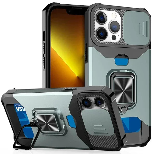 Heavy Duty iPhone Case with Camera Cover & Card Holder